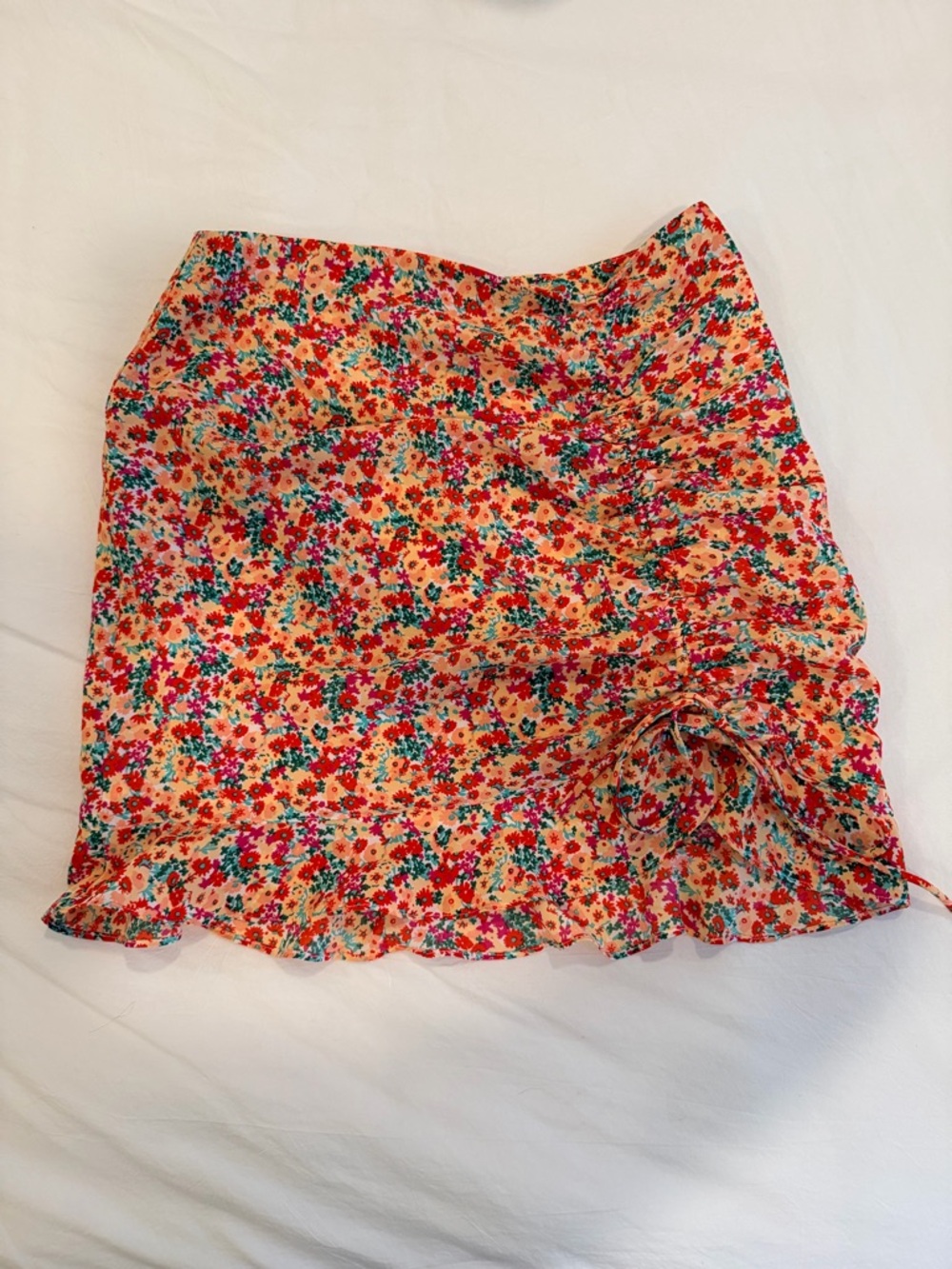 Vici Coral & Red Floral Tie-Waist Mini Skirt